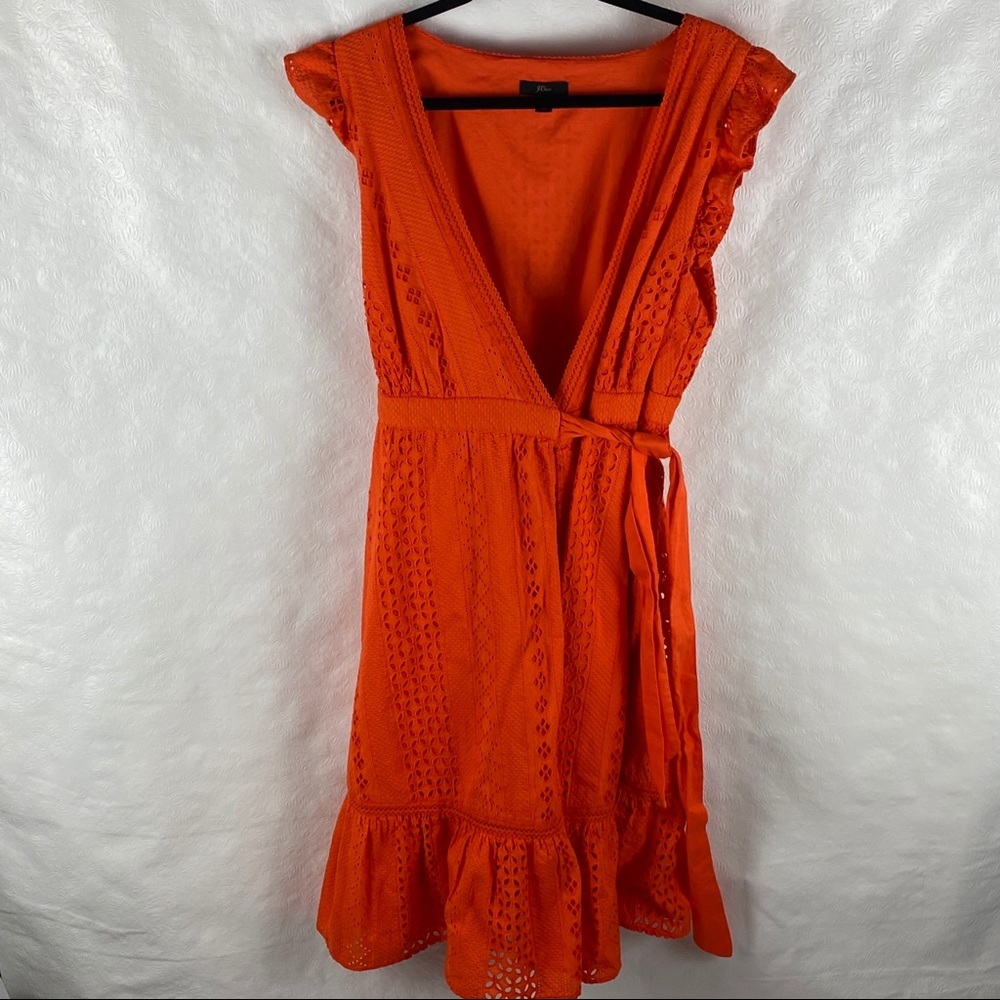 Orange Eyelet Wrap Around Dress Size 12 petite EUC